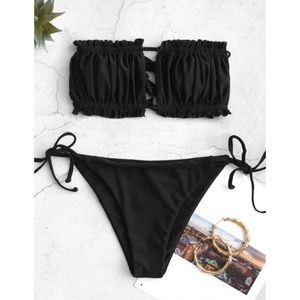 👙 Ruffle tie side low waisted bandeau bikini